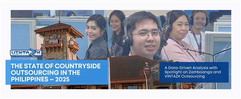 Portrait cover of “The State of Countryside Outsourcing in the Philippines – 2025” with Zamboanga case study by VINTAZK Outsourcing.